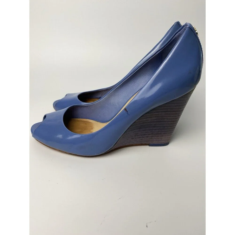 Coach Women’s Blue Patent Open Toe Wedge Heels 8 B - Picture 7 of 10
